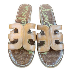 Sam Edelman Regis Slide Sandal brown cork wedge womens sz 9 leather upper
